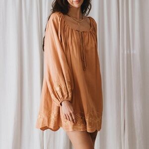 marigold mustang embroidered daisy smock dress